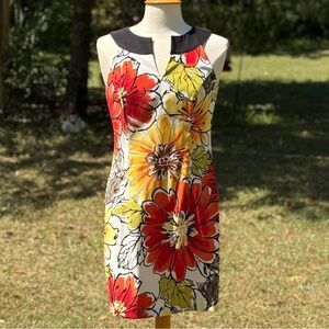 Kim Rogers Red and Yellow Floral Sleeveless Midi Dress Size 10P